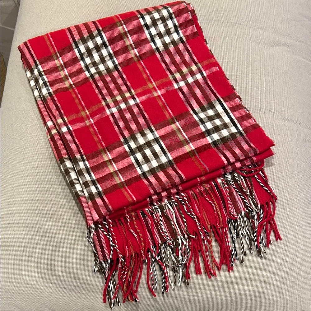 Red and Brown Nova Check Large Wrap Scarf Italy